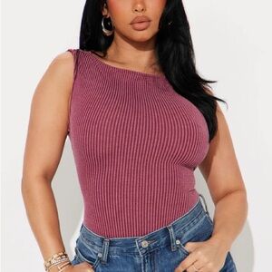 Fashion Nova Ribbed One-Shoulder Bodysuit - Mauve